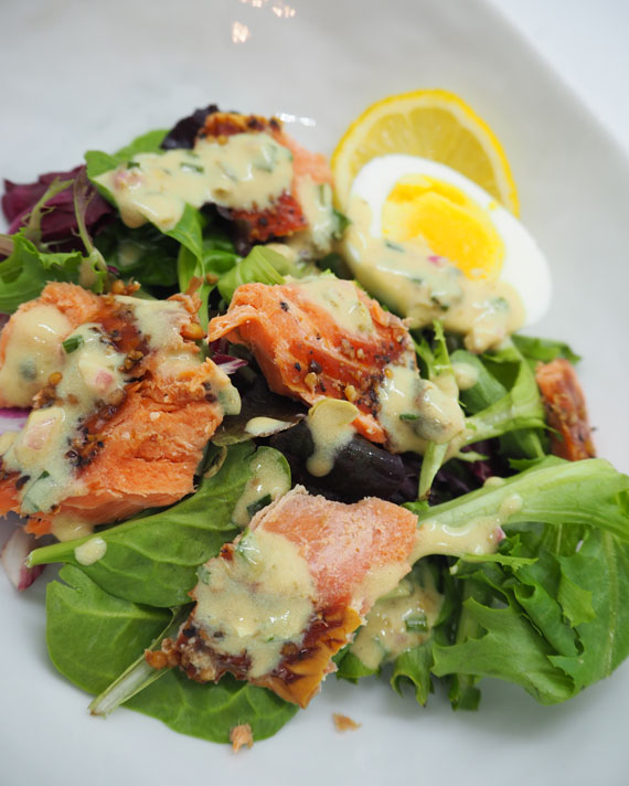 smoked salmon salad with creamy caper chive dressing 
